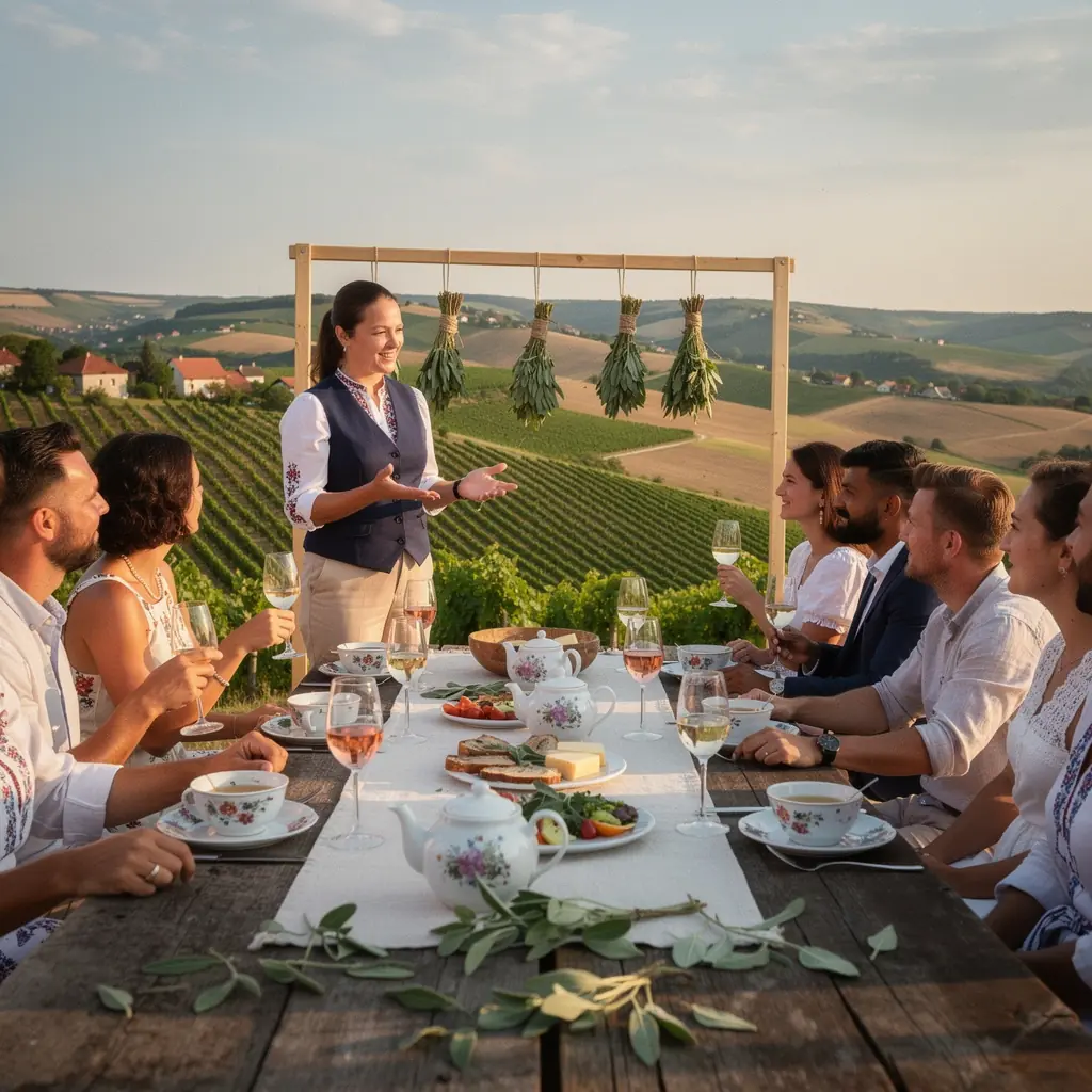 Zsálya tea ízletes csomagolása, színes címkével.